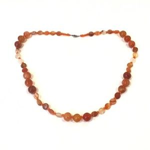 Sterling Silver Orange Agate Beaded Strand Necklace 25” Long